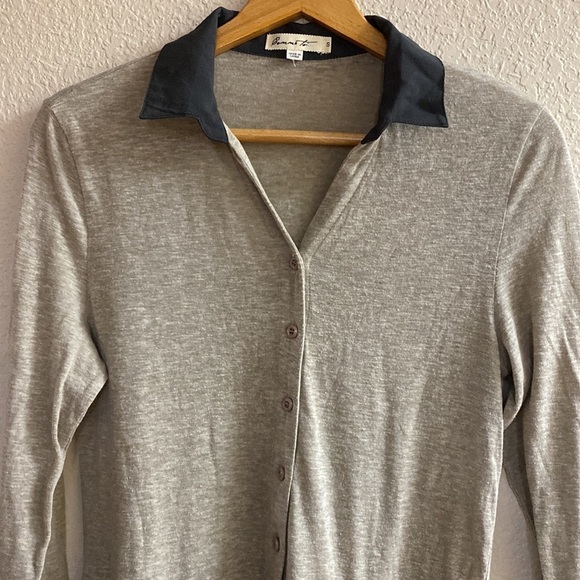 ANTHROPOLOGIE Comme Toi tan and olive green button front Tunic top - Picture 2 of 7